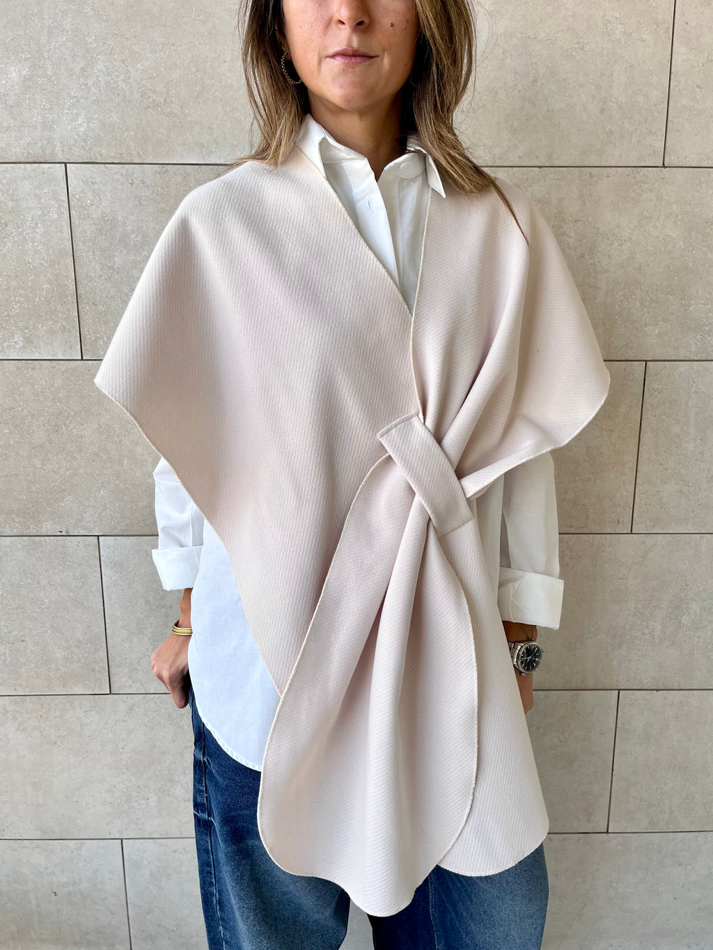 Beige Relaxed Cape Poncho