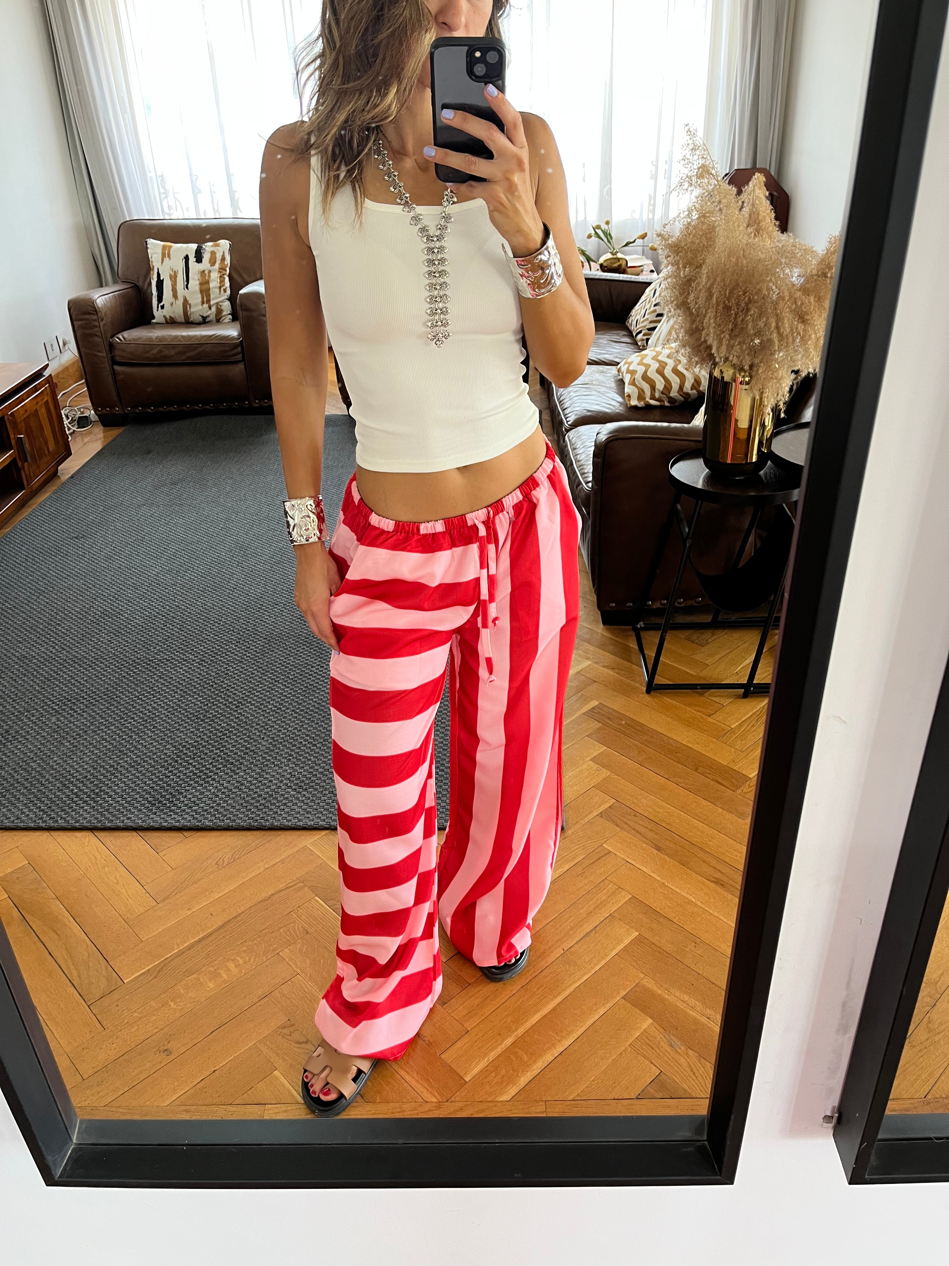 Red & Pink Striped Colored Pants
