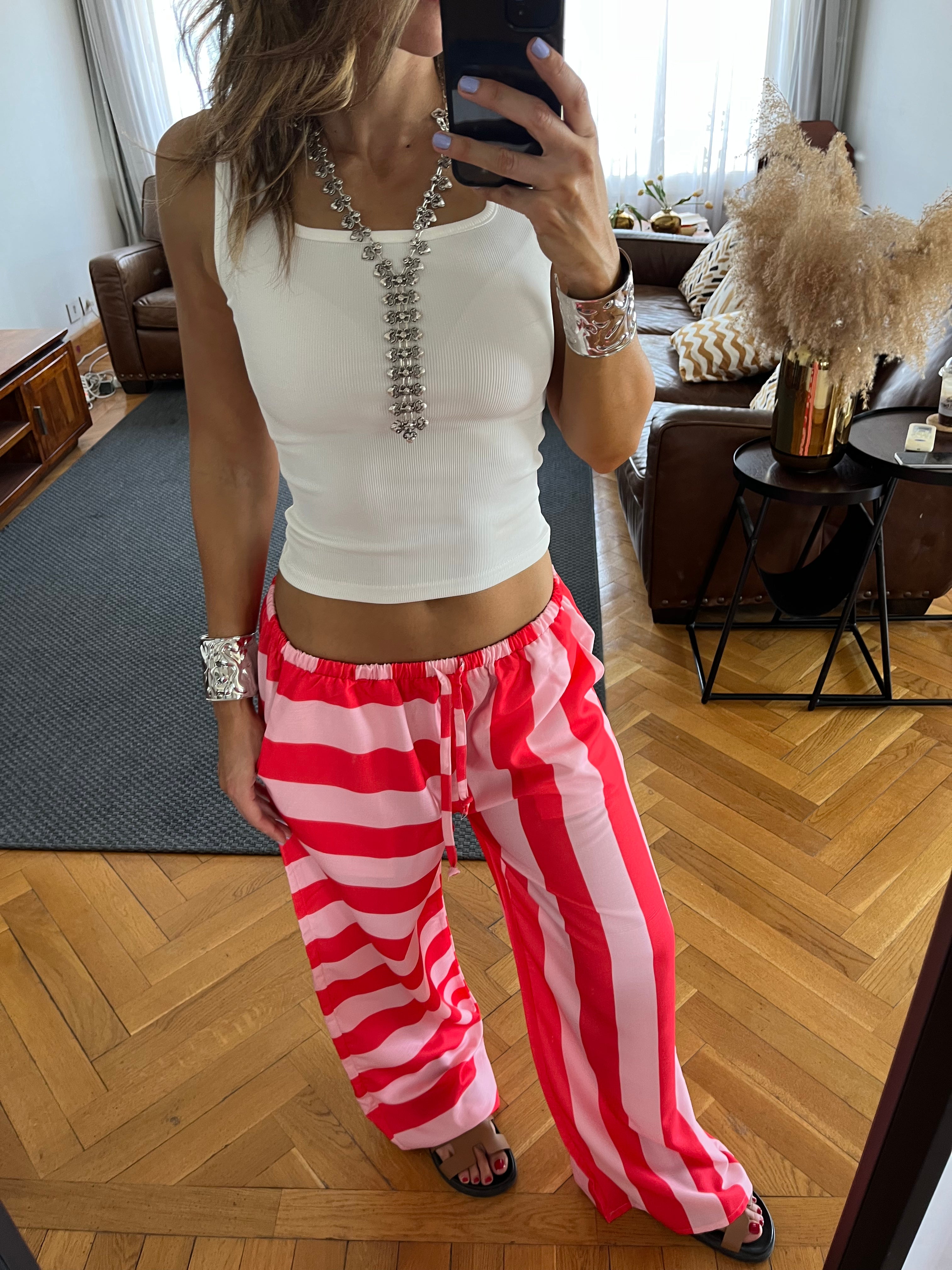 Red & Pink Striped Colored Pants
