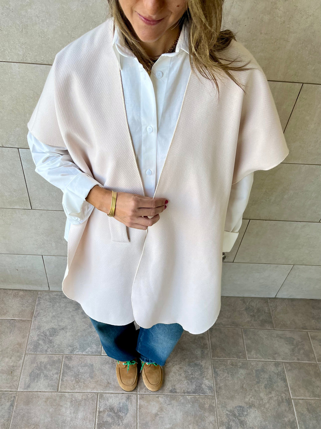 Beige Relaxed Cape Poncho