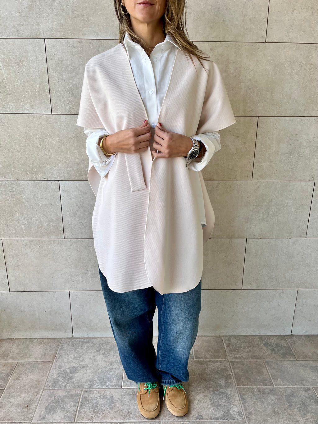 Beige Relaxed Cape Poncho