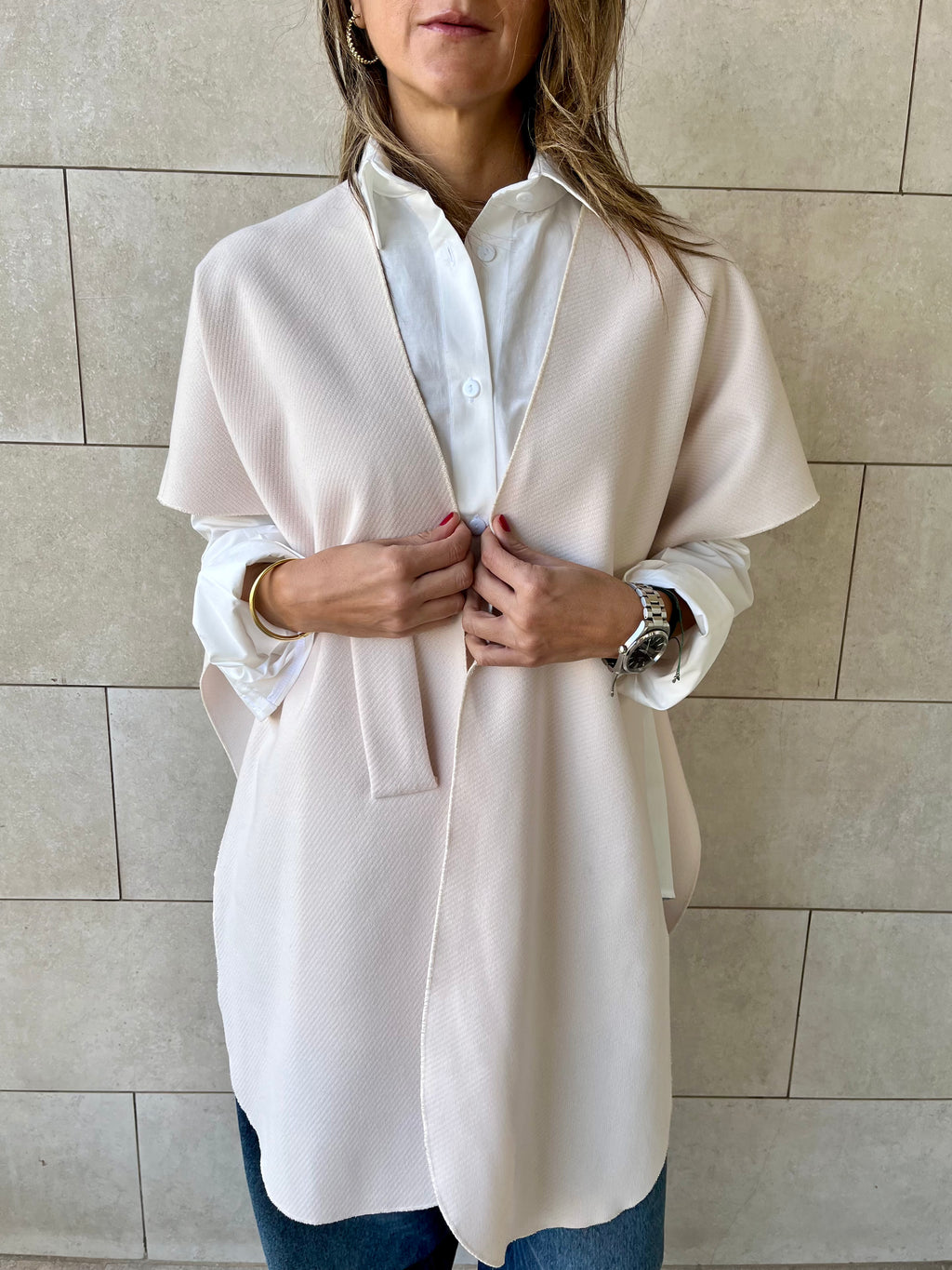 Beige Relaxed Cape Poncho
