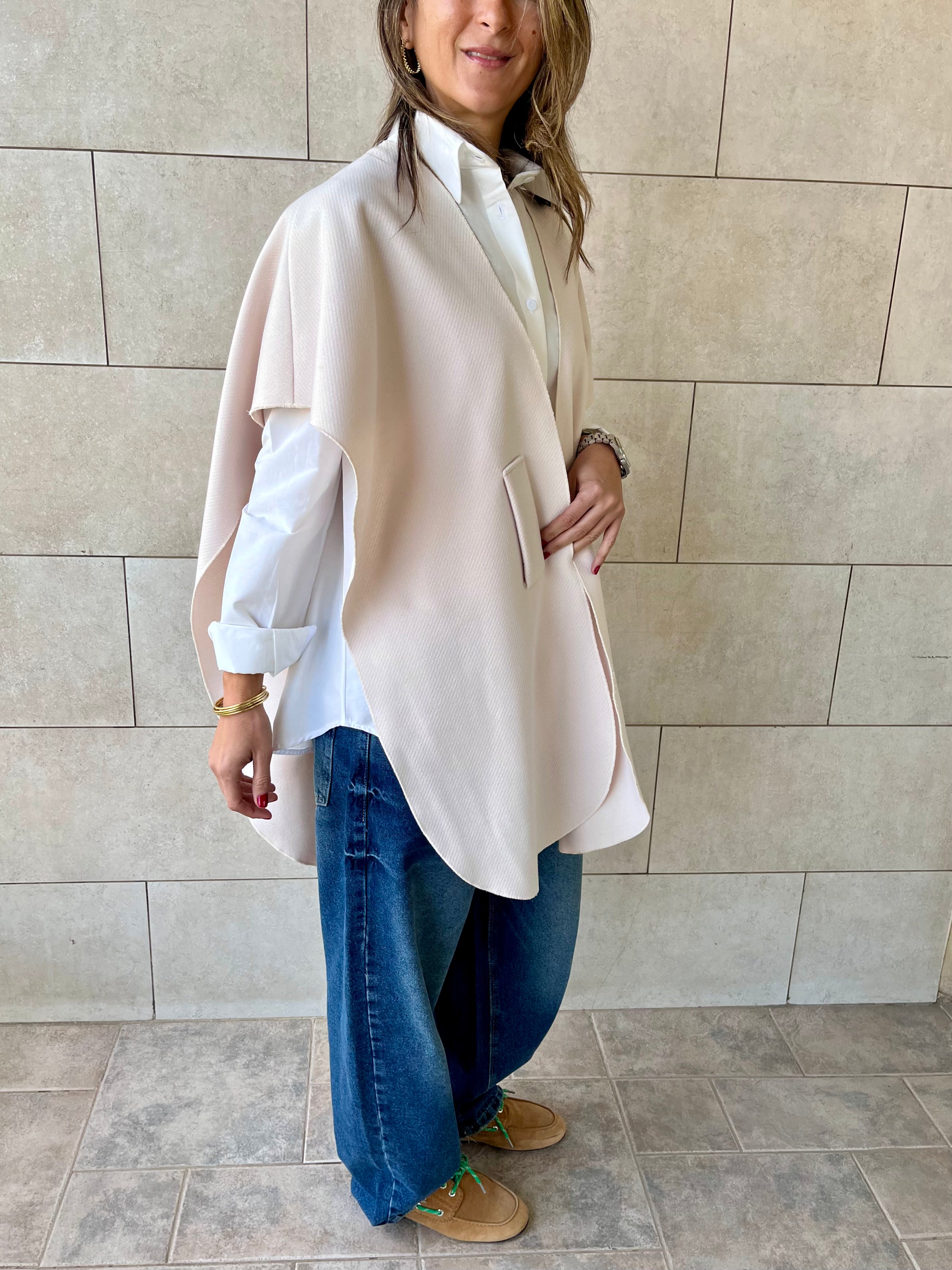 Beige Relaxed Cape Poncho