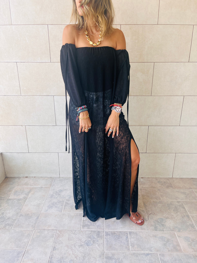 Black Glowing And Flowing Off Shoulder Coverup