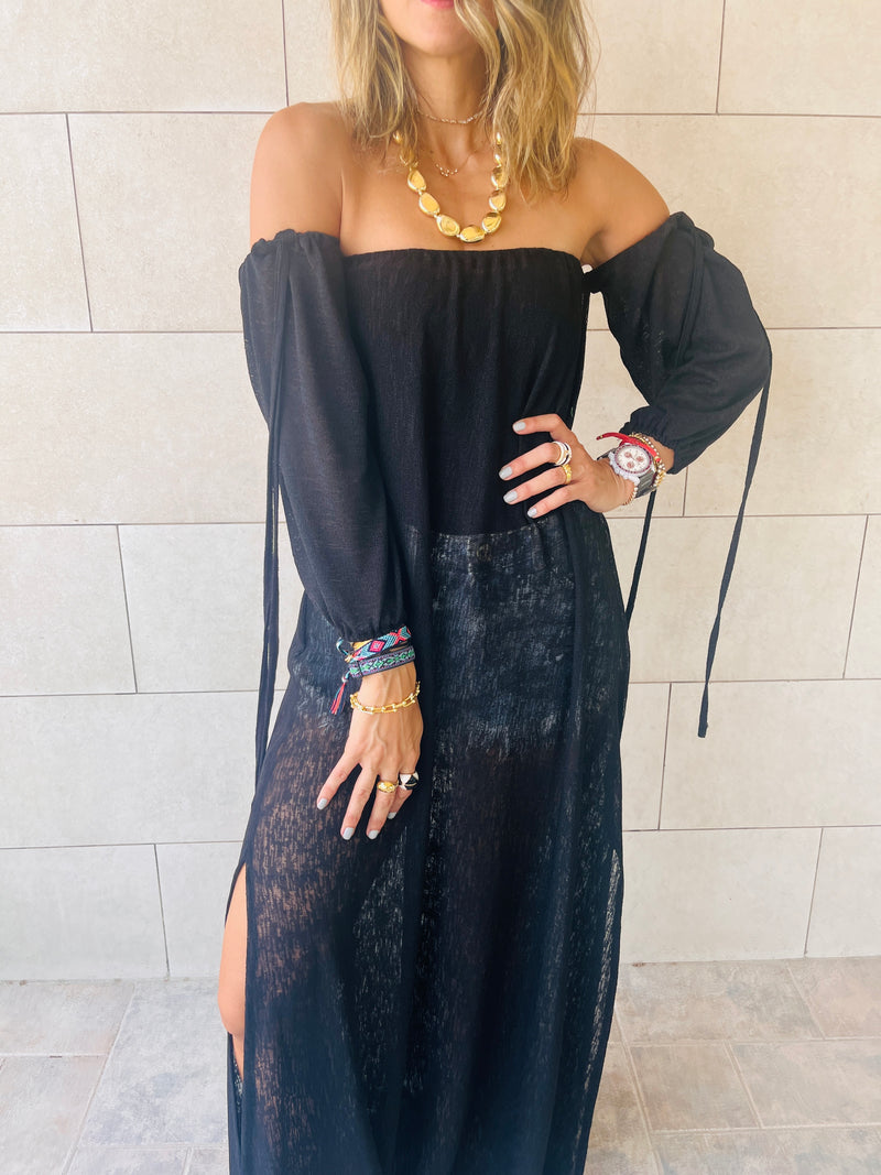 Black Glowing And Flowing Off Shoulder Coverup