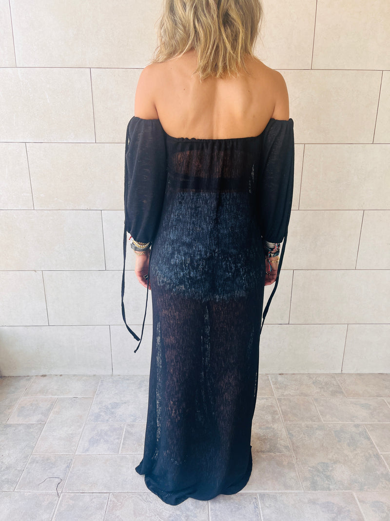 Black Glowing And Flowing Off Shoulder Coverup