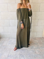 Olive Glowing And Flowing Off Shoulder Coverup