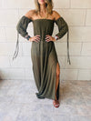 Olive Glowing And Flowing Off Shoulder Coverup