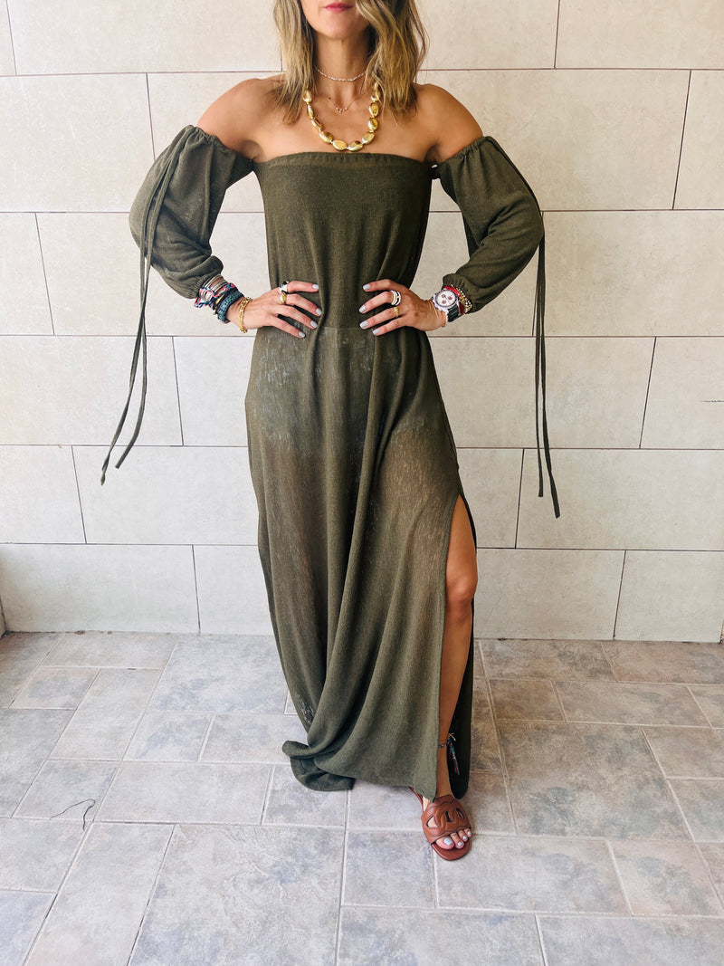 Olive Glowing And Flowing Off Shoulder Coverup