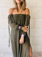 Olive Glowing And Flowing Off Shoulder Coverup