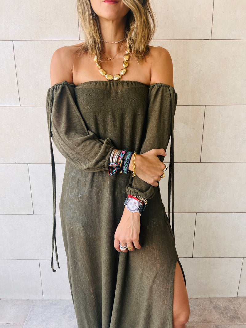 Olive Glowing And Flowing Off Shoulder Coverup