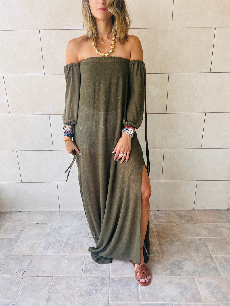 Olive Glowing And Flowing Off Shoulder Coverup