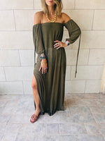 Olive Glowing And Flowing Off Shoulder Coverup