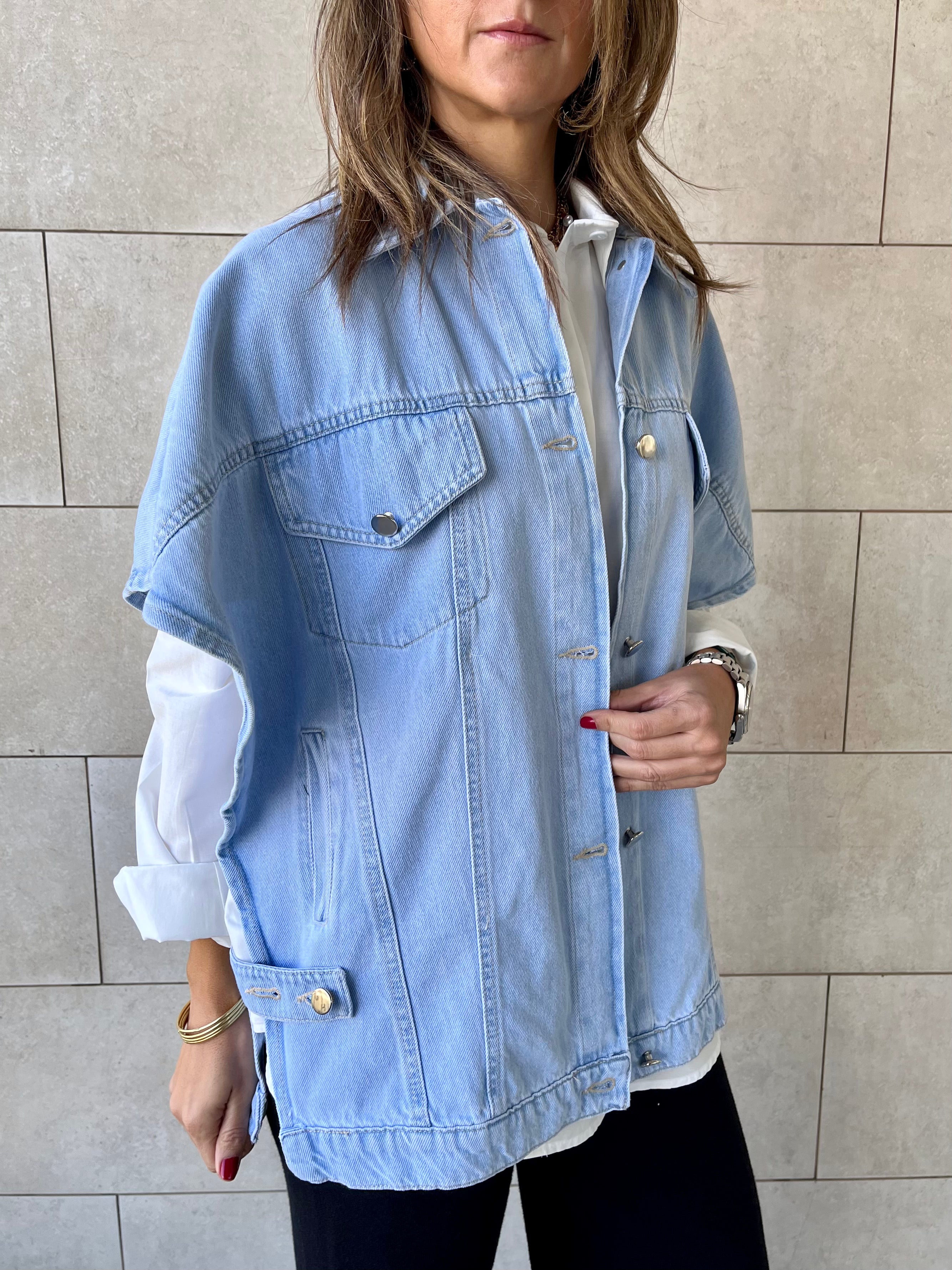 Light Blue Frillu Icon Denim Vest