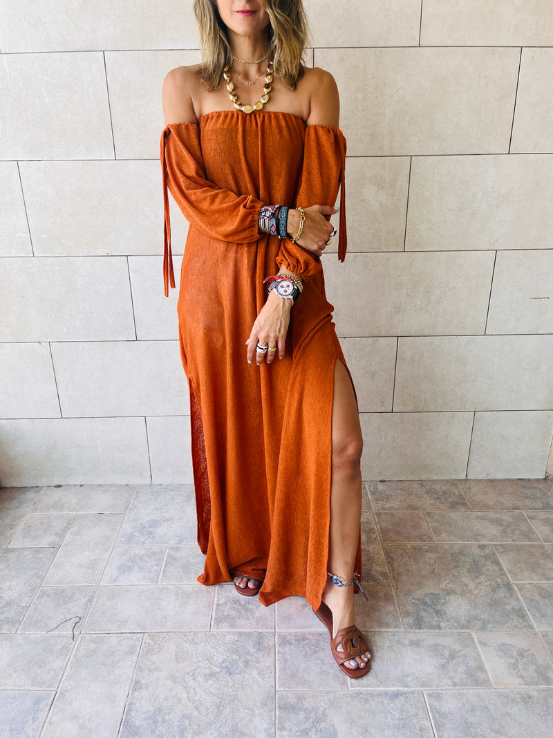 Rust Glowing And Flowing Off Shoulder Coverup