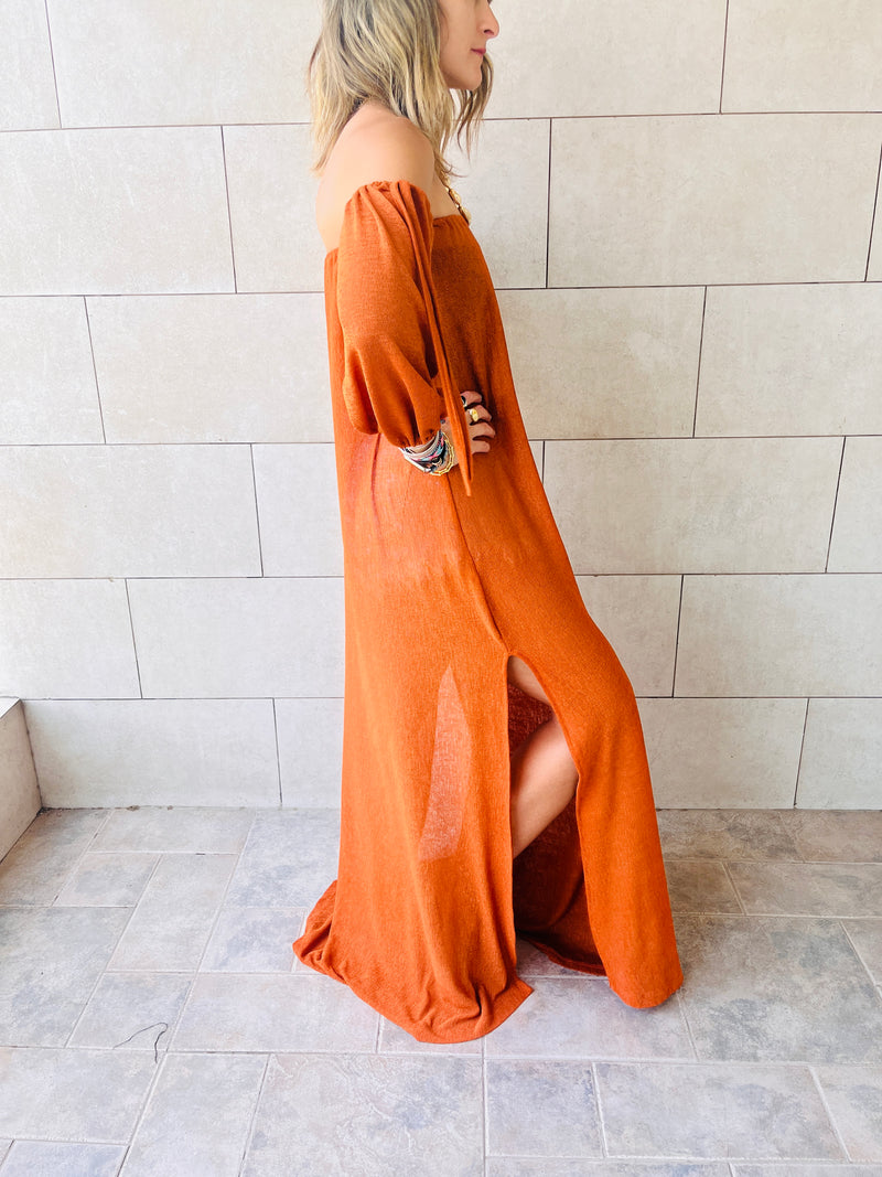 Rust Glowing And Flowing Off Shoulder Coverup