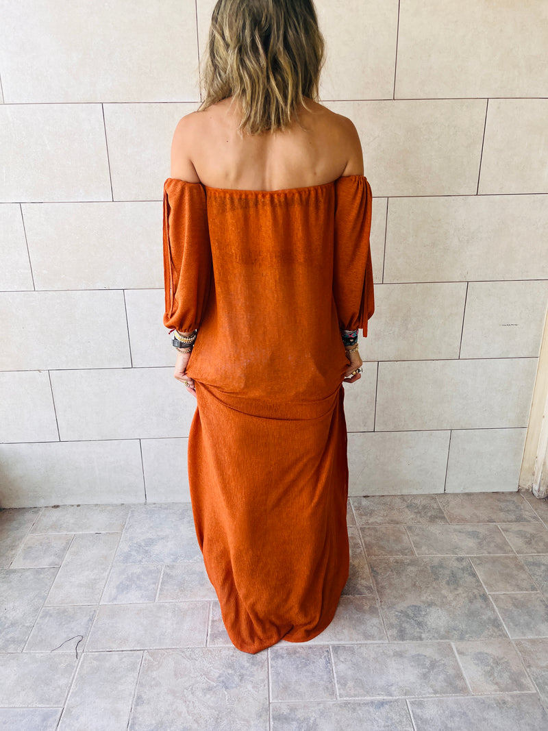 Rust Glowing And Flowing Off Shoulder Coverup
