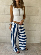 Navy & White Striped Colored Pants