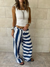 Navy & White Striped Colored Pants