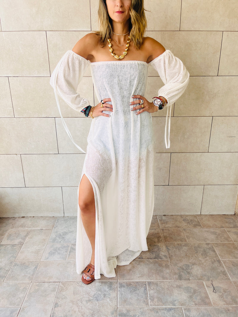 White Glowing And Flowing Off Shoulder Coverup