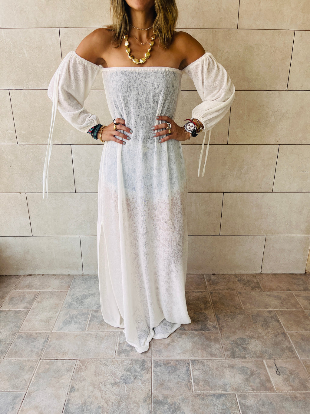 White Glowing And Flowing Off Shoulder Coverup