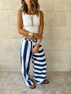 Navy & White Striped Colored Pants