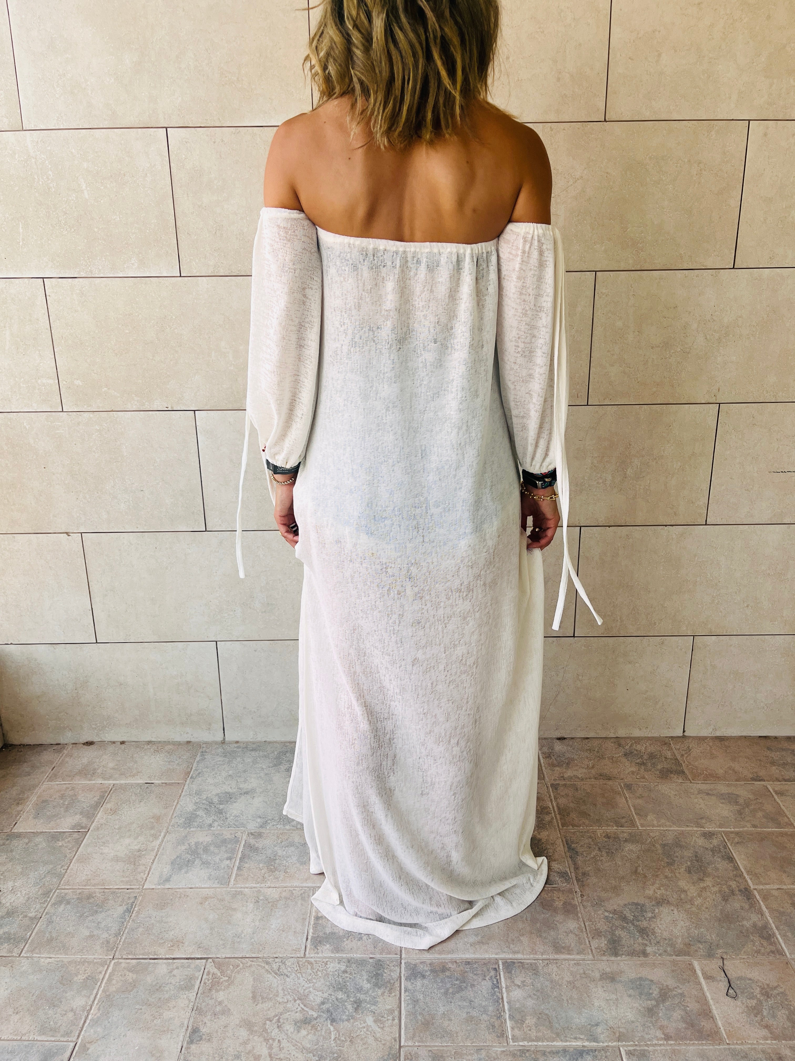 White Glowing And Flowing Off Shoulder Coverup