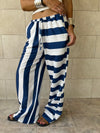 Navy & White Striped Colored Pants