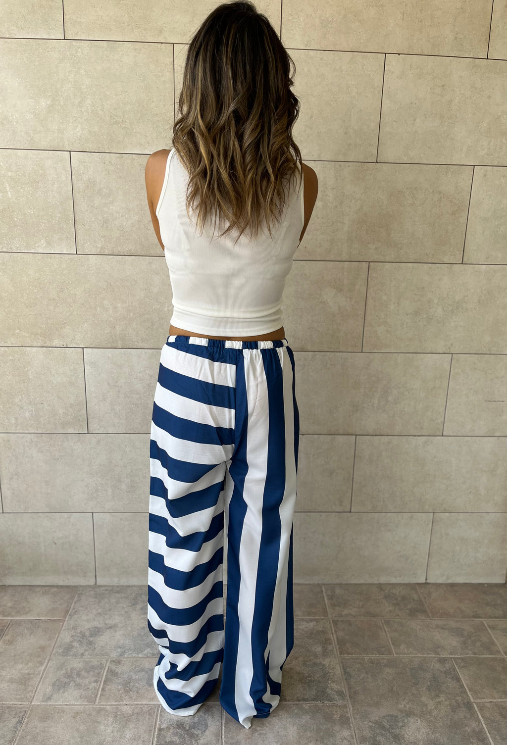 Navy & White Striped Colored Pants