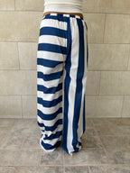 Navy & White Striped Colored Pants