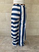 Navy & White Striped Colored Pants