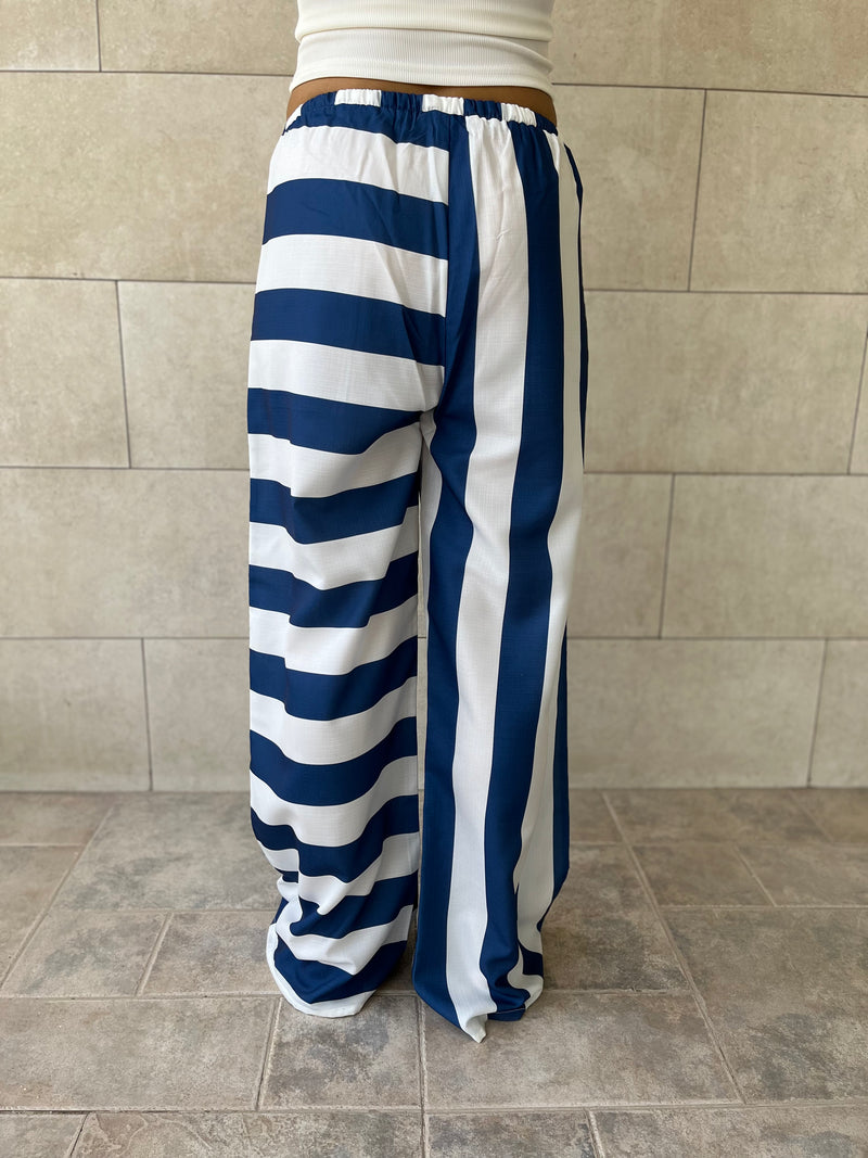 Navy & White Striped Colored Pants