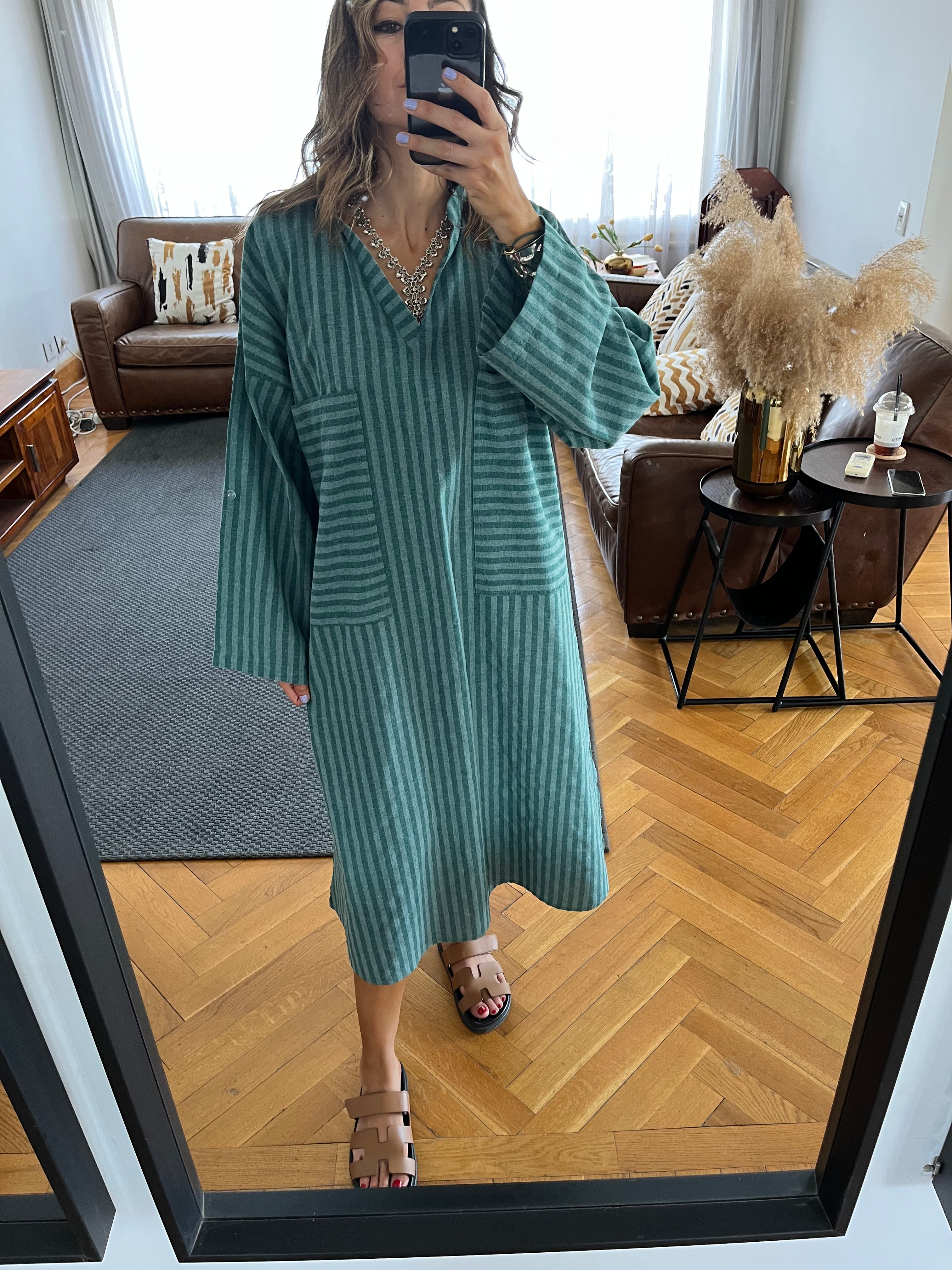 Olive Striped Easy Dress