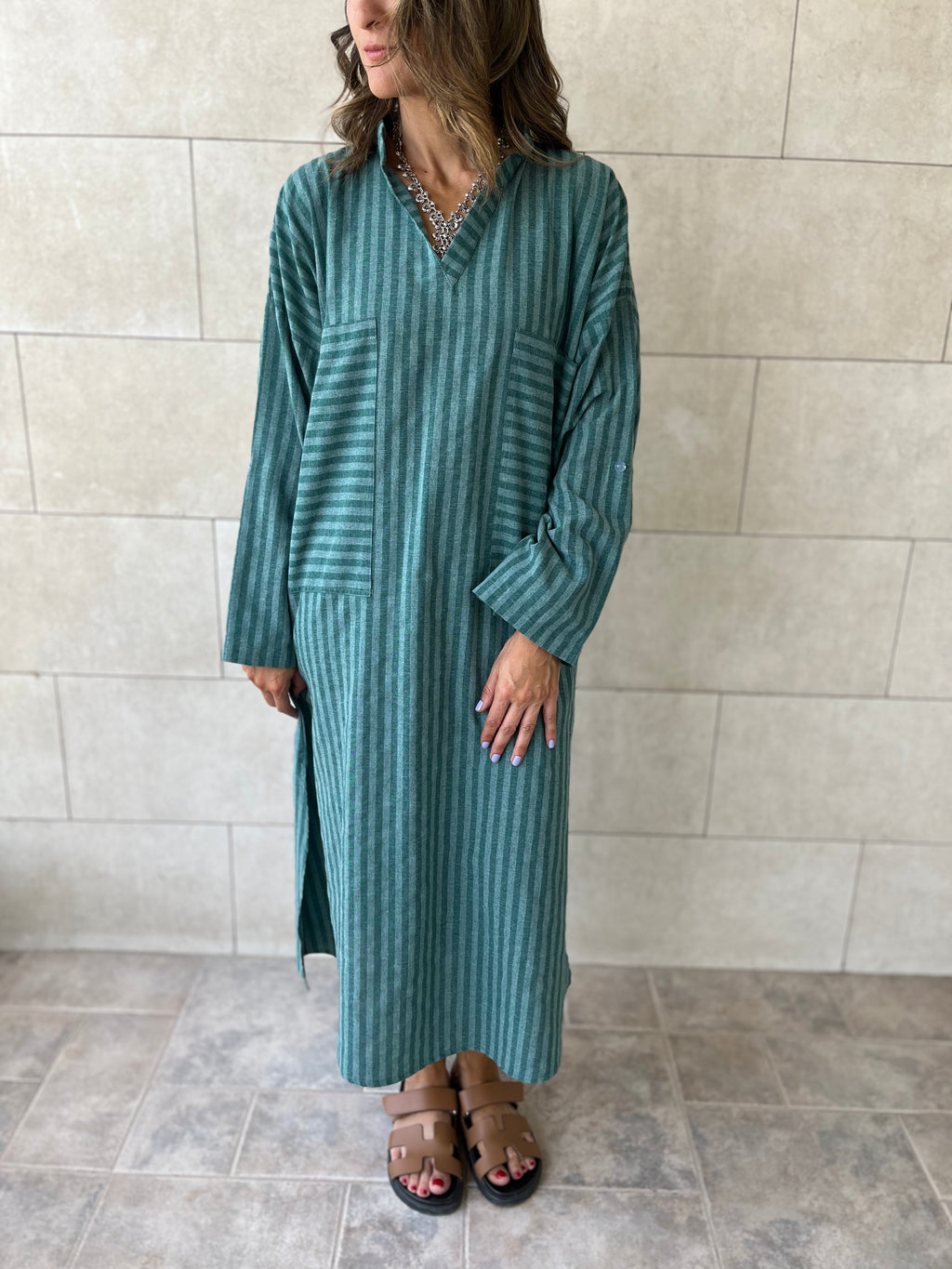 Olive Striped Easy Dress