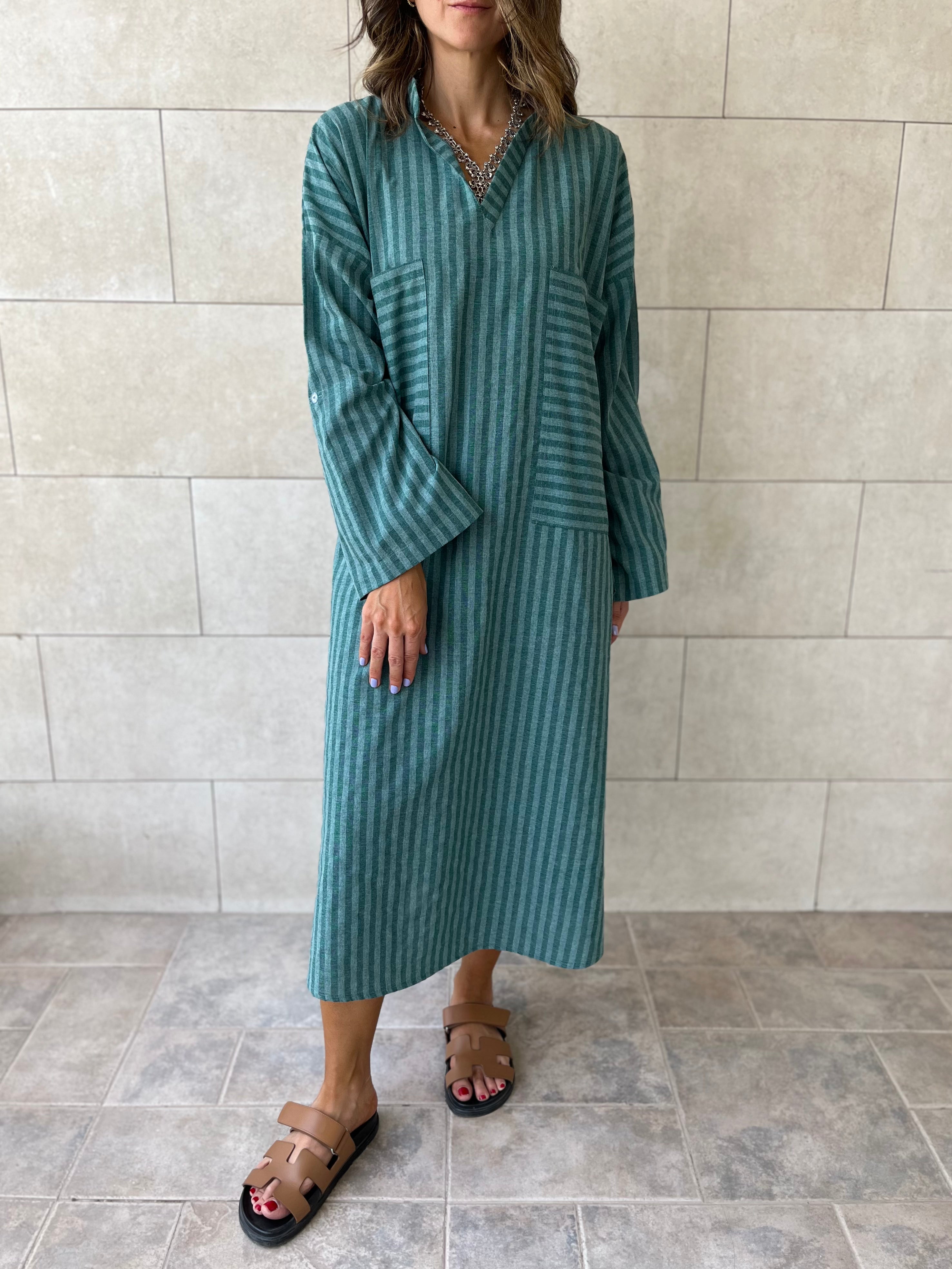 Olive Striped Easy Dress