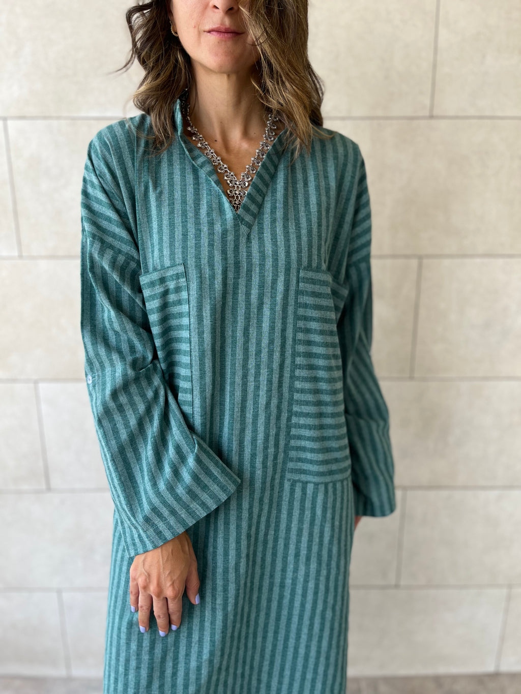 Olive Striped Easy Dress