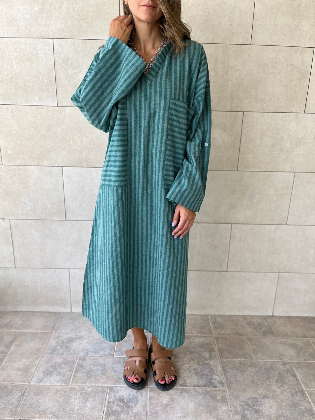 Olive Striped Easy Dress