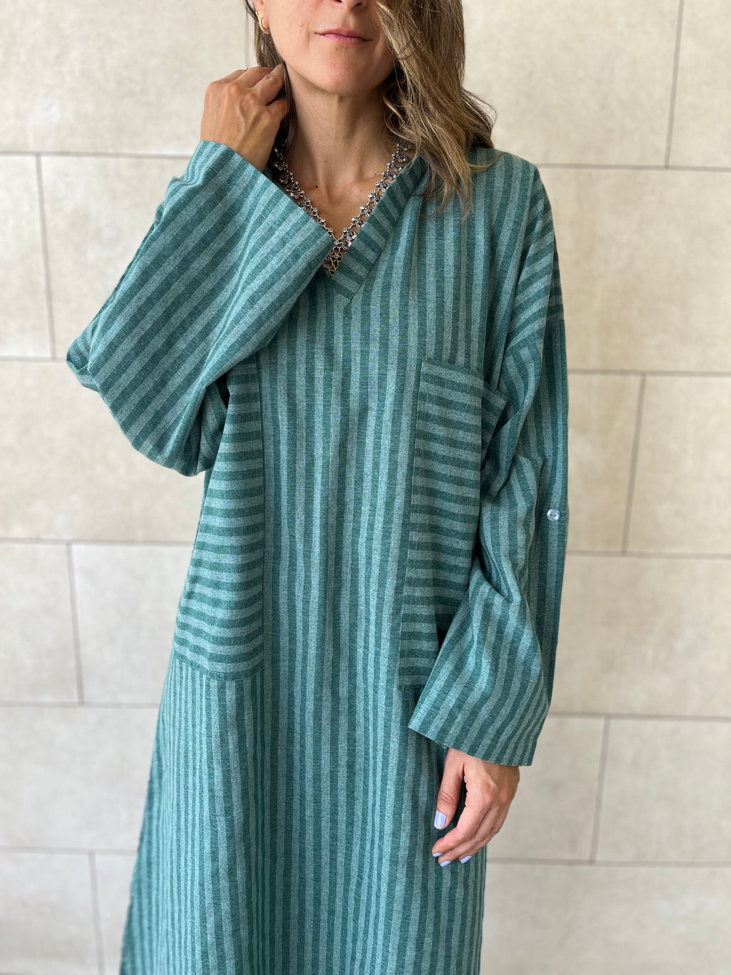 Olive Striped Easy Dress