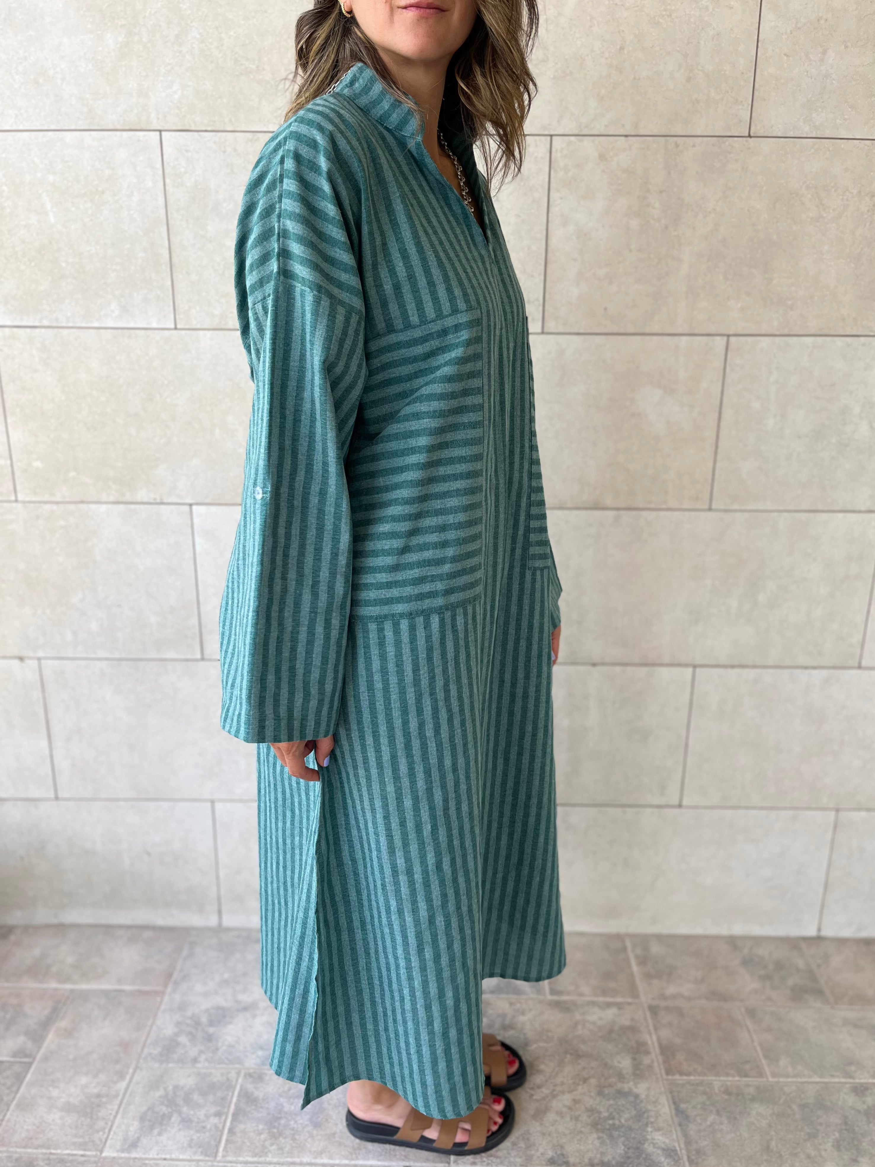Olive Striped Easy Dress