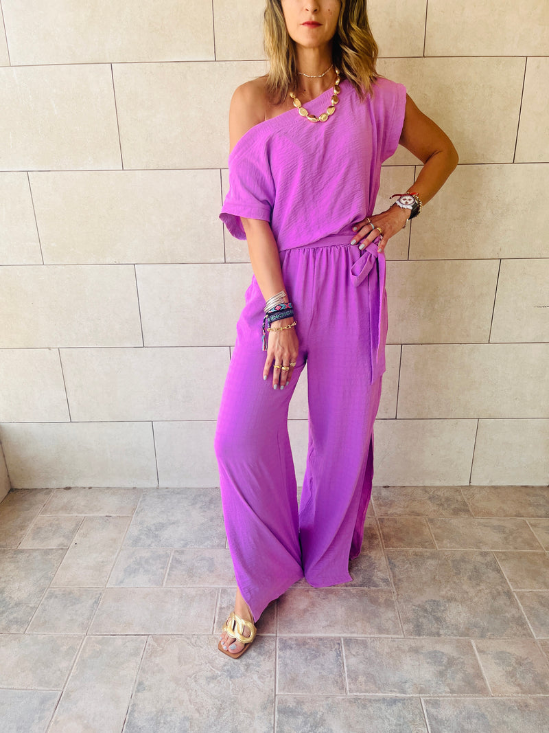 Lilac Off Shoulder Longline Jumpsuit