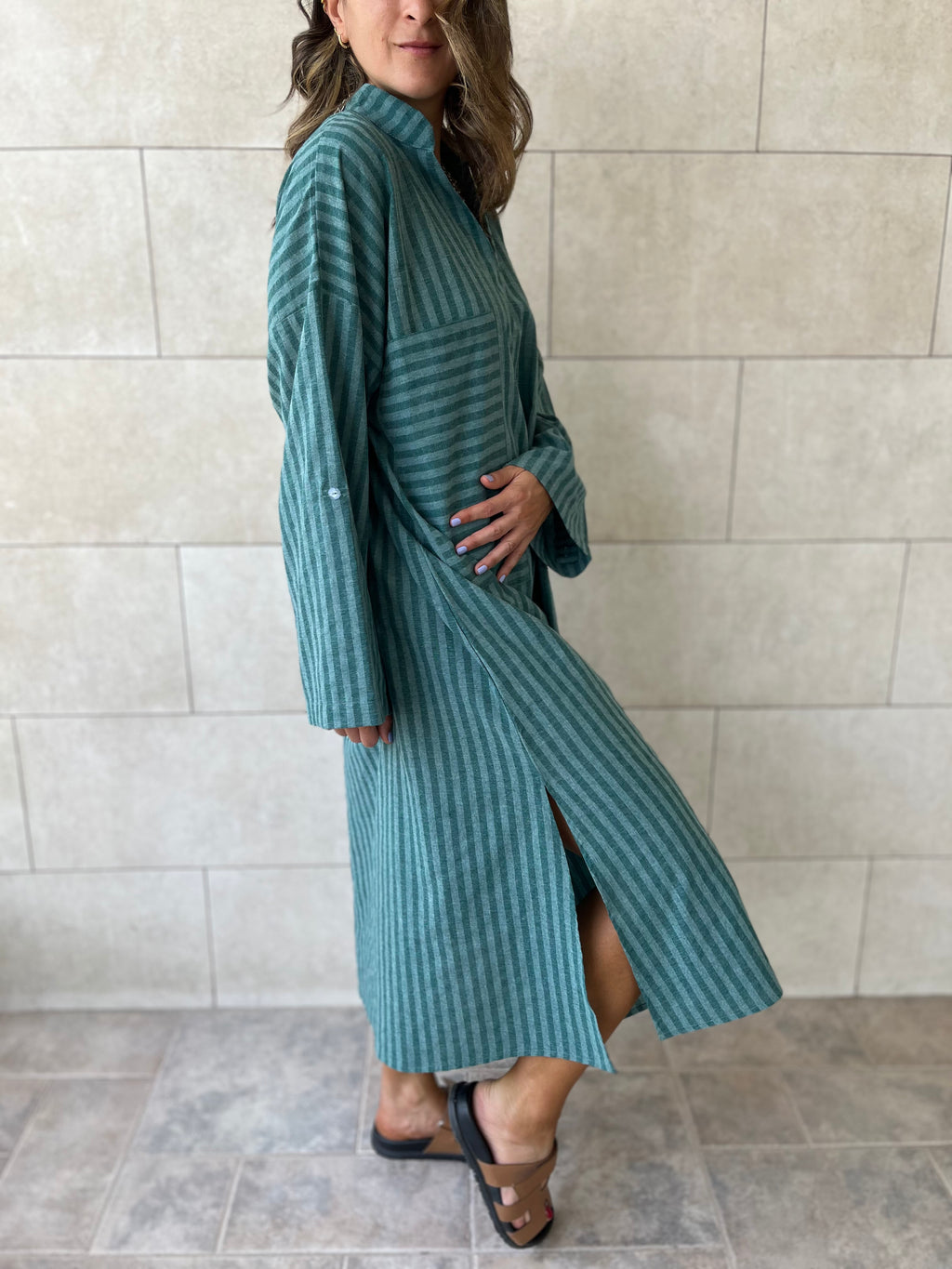 Olive Striped Easy Dress