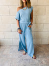 Baby Blue Off Shoulder Longline Jumpsuit