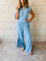 Baby Blue Off Shoulder Longline Jumpsuit