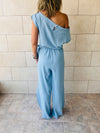 Baby Blue Off Shoulder Longline Jumpsuit