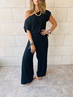 Black Off Shoulder Longline Jumpsuit