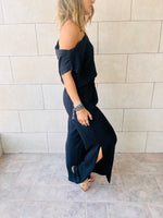 Black Off Shoulder Longline Jumpsuit