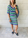 Blue Crochet Striped Coverup