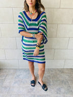 Blue Crochet Striped Coverup