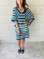 Blue Crochet Striped Coverup