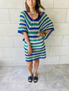 Blue Crochet Striped Coverup